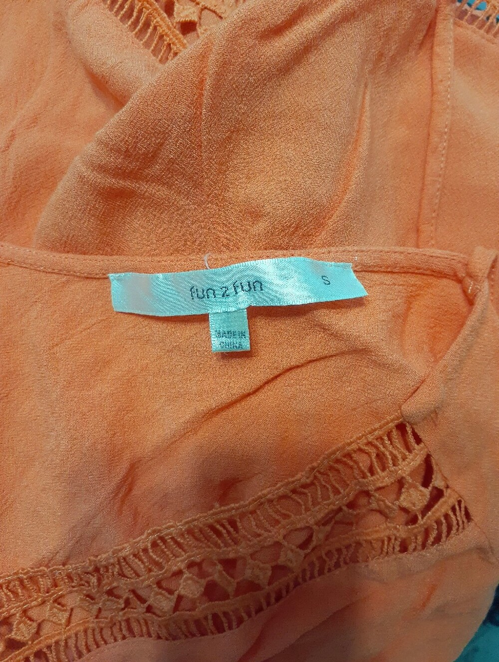 Fun 2 Fun Orange Crochet V-Neck Top - Picture 2 of 3